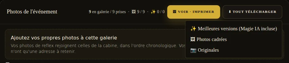 Menu « Tout télécharger » : meilleures versions, photos avec cadre, originaux