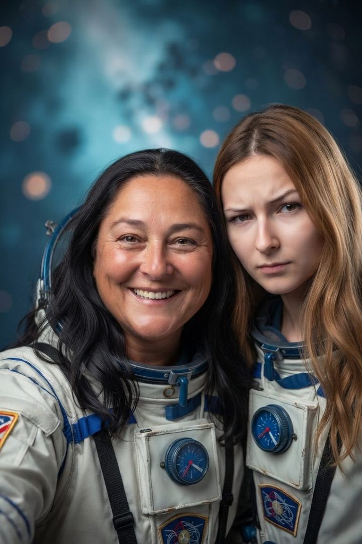 Après : la même photo, transformée en astronautes